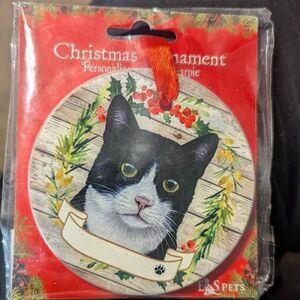 Personalized Ceramic Christmas Cat DIY Ornament- Cat (Blk & White)